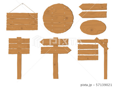 Collection of wooden signboard vector set  57139021