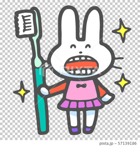 與牙刷的微笑的兔子 與牙刷的微笑的兔子 57139186