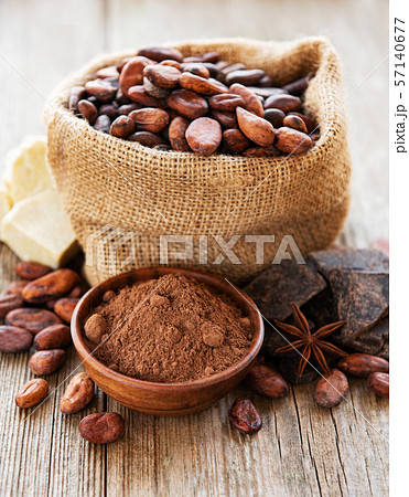 Cacao beans and chocolate in the bag Cacao beans and chocolate in the bag 57140677