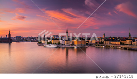 Scenic panoramic view of Gamla Stan, Stockholm at sunset, capital of Sweden. Scenic panoramic view of Gamla Stan, Stockholm at sunset, capital of Sweden. 57141519