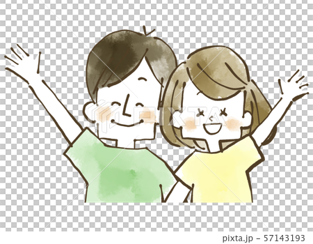 仲良し夫婦 カップル 男女 水彩のイラスト素材