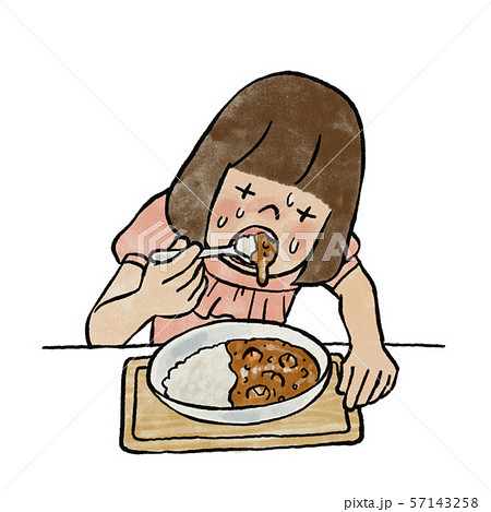 カレーを食べる女の子のイラスト素材