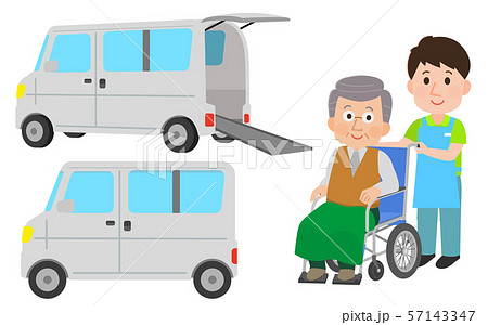 車椅子車両 男性介助者とおじいさん イラストのイラスト素材