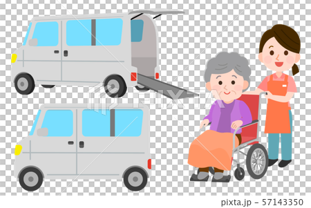 輪椅車，女性助理和祖母，例證 57143350