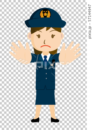 警察官・警官・制止をするお巡りさんの全身イラスト（アイコン）女性・真剣な顔2｜白背景 57144947