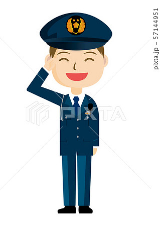 警察官 警官 お巡りさんの全身イラスト アイコン 敬礼 男性 笑顔