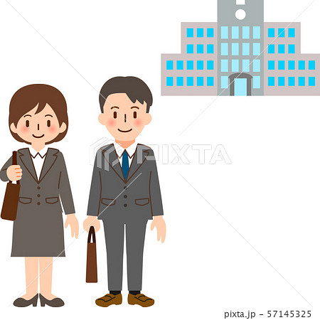 大学の建物とスーツを着た若い男女	 57145325