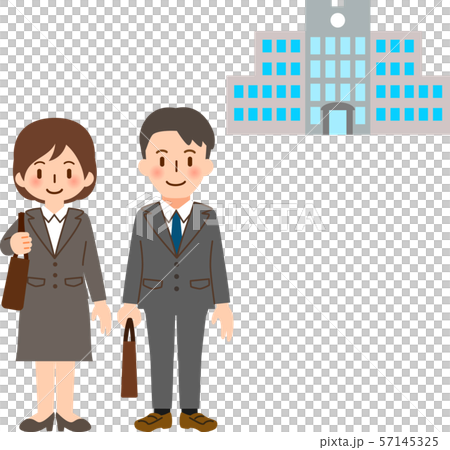大学の建物とスーツを着た若い男女	 57145325