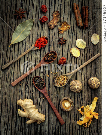 Ingredients for Chinese herbal soup . Ingredients for Chinese herbal soup . 57146957