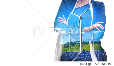 Wind turbine double exposure graphic interface. 57148149