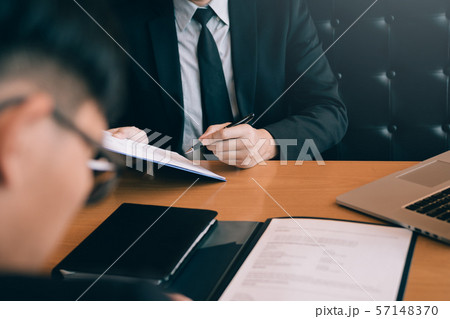 Confident caucasian manager interviews talking 57148370