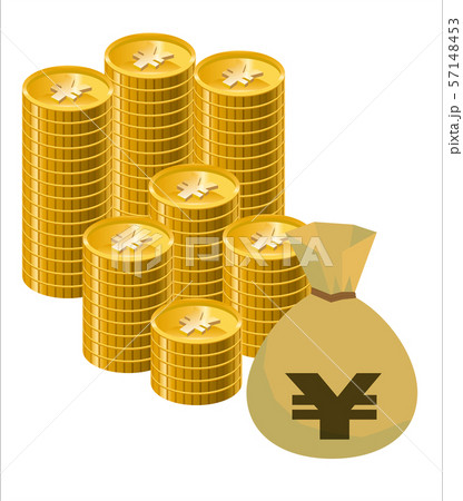 ドル袋と日本円のゴールドのコインのイラスト 金融 外貨預金 為替取引のイメージのイラストのイラスト素材