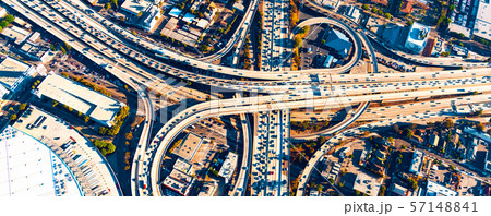 Aerial view of a freeway intersection in Los Angeles Aerial view of a freeway intersection in Los Angeles 57148841