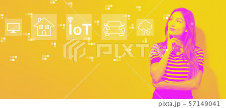 IoT theme with young businesswoman IoT theme with young businesswoman 57149041
