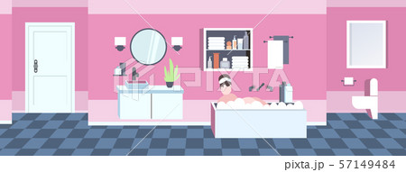 fat obese woman washing relaxing in bath with foam overweight girl lying in bathtub obesity concept 57149484