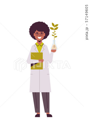 female scientist examining plant sample in test tube african american woman with clipboard in 57149605