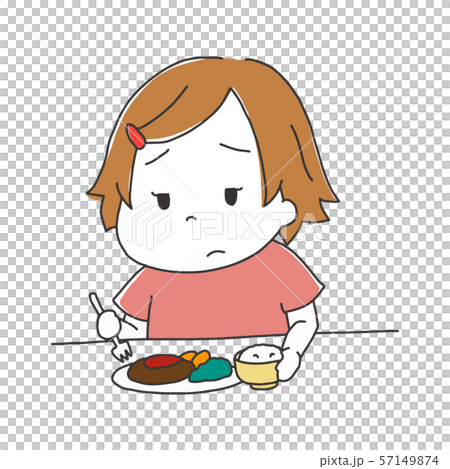 嫌そうにご飯を食べる女の子のイラスト素材