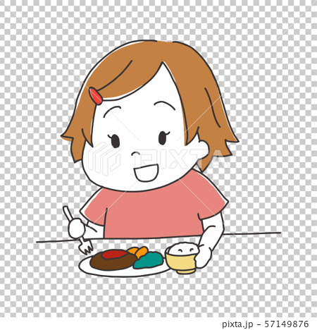 嬉しそうにご飯を食べる女の子のイラスト素材