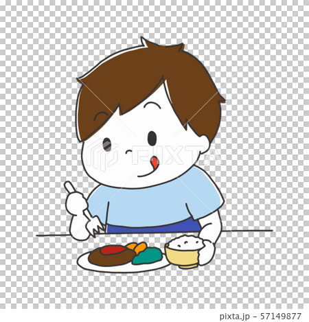 Boys eating rice happily - Stock Illustration [57149877] - PIXTA