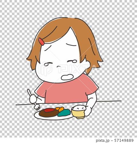 泣きながらご飯を食べる女の子のイラスト素材