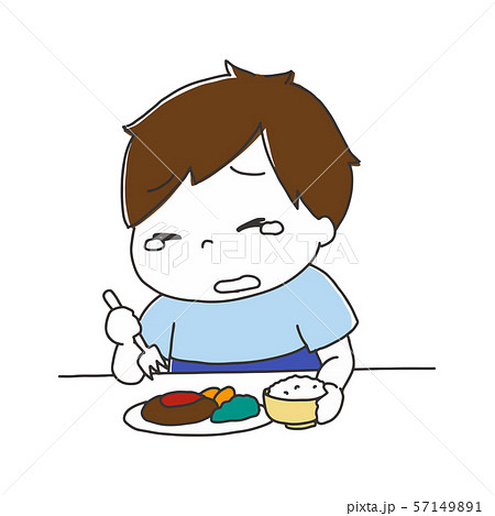 泣きながらご飯を食べる男の子のイラスト素材