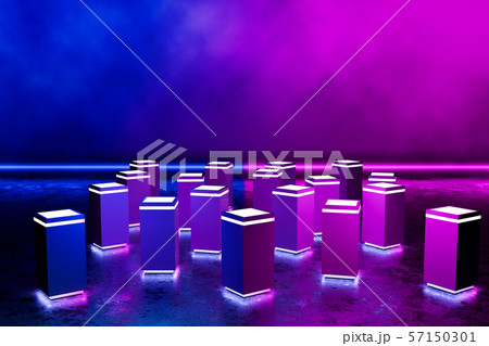 background , futuristic rectangle podium , neon lights , smoke,ultraviolet 57150301