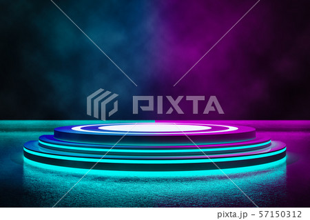 Circle stage with smoke and neon light 57150312