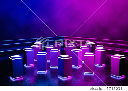 background , futuristic rectangle podium , neon lights , smoke,ultraviolet 57150314