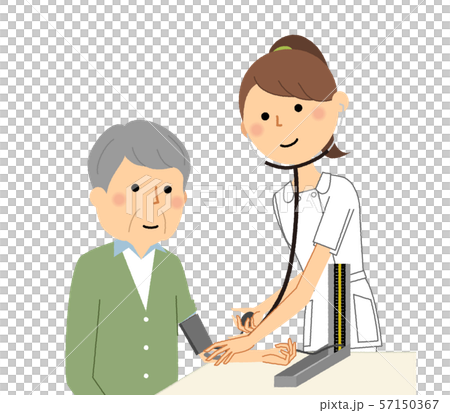 Nurse and elderly blood pressure measurement - Stock Illustration ...