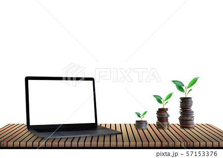 Laptop with blank screen isolated on white background, white aluminium body. 57153376