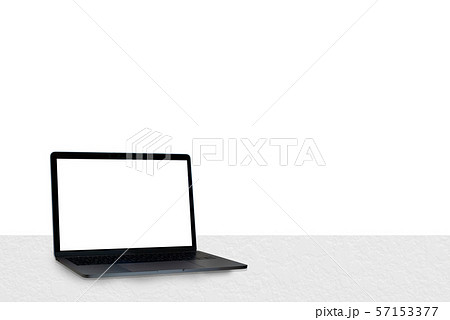 Laptop with blank screen isolated on white background, white aluminium body. Laptop with blank screen isolated on white background, white aluminium body. 57153377