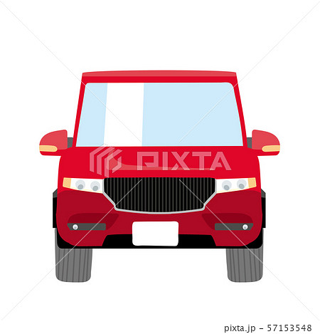 デフォルメされた可愛い車のイラスト 赤 コミカル クロスオーバーsuv 四輪駆動車 正面のイラスト素材