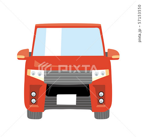 デフォルメされた可愛い車のイラスト オレンジ コミカル ミニバン ファミリーカー 正面のイラスト素材