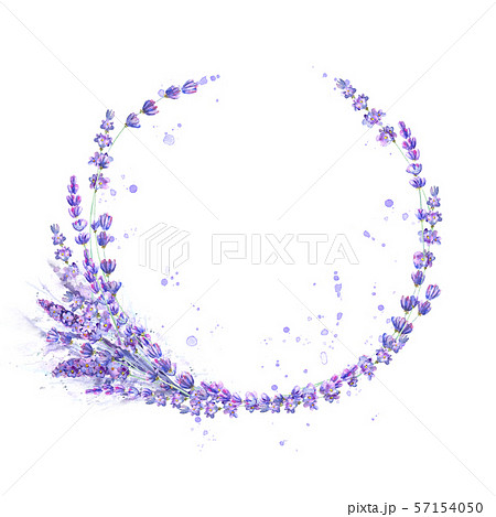 Lavender flowers purple watercolor round frame 57154050