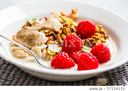 Healthy vegan breakfast - baked oatmeal crumble Healthy vegan breakfast - baked oatmeal crumble 57154133