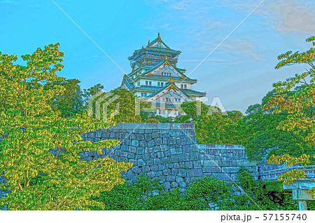 大阪城イラスト仕上げのイラスト素材