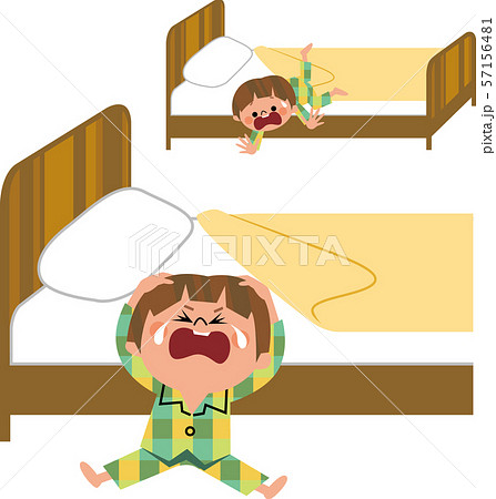 ベッドから落ちる子供のイラスト素材