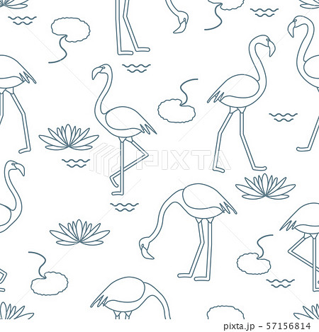 Seamless pattern with flamingo and water lily Seamless pattern with flamingo and water lily 57156814