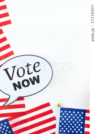 American flags on white background top view American flags on white background top view 57156927