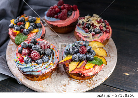 Close-up tasty desserts with different berries 57158256