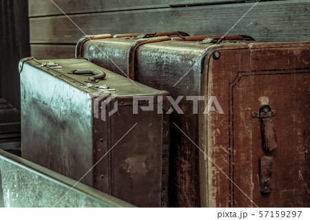 pair dark brown suitcase vertical two luggage 57159297