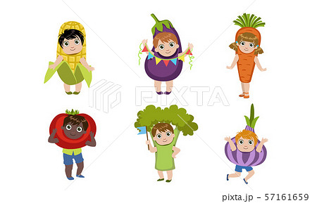 Cute Little Kids Dressed As Vegetables Set, Corn Cob, Eggplant, Carrot, Tomato, Broccoli, Garlic Cute Little Kids Dressed As Vegetables Set, Corn Cob, Eggplant, Carrot, Tomato, Broccoli, Garlic 57161659