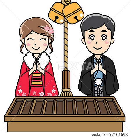 初詣ー男性と女性のイラスト素材