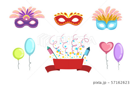 Colorful Party Symbols Set, Celebration Birthday, Carnival, Masquerade, Holiday Objects Vector Colorful Party Symbols Set, Celebration Birthday, Carnival, Masquerade, Holiday Objects Vector 57162623