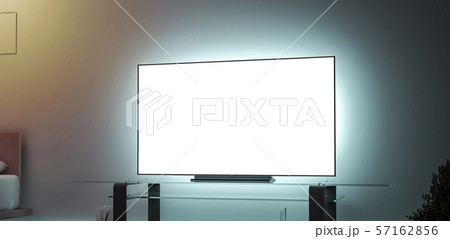 Blank white large tv screen interior in darkness mockup Blank white large tv screen interior in darkness mockup 57162856