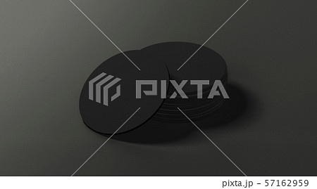Blank black round beer coasters stack mockup on dark surface Blank black round beer coasters stack mockup on dark surface 57162959