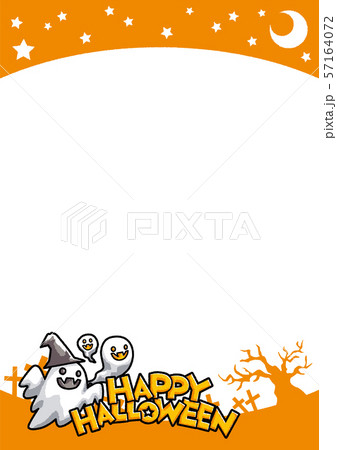 魔女の帽子を被ったオバケと仲間たちのハロウィーンフレーム 57164072