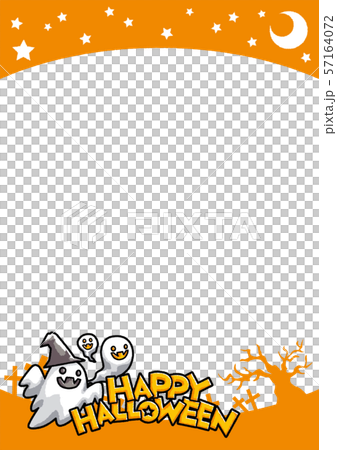 魔女の帽子を被ったオバケと仲間たちのハロウィーンフレーム 57164072