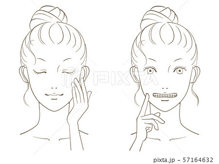 若い女性の顔の線画イラスト5のイラスト素材