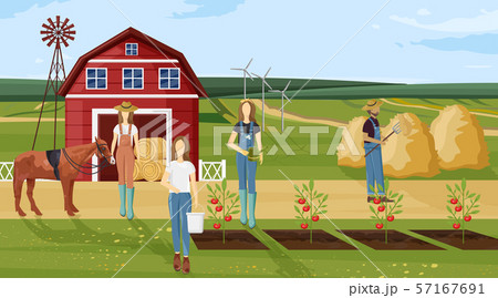 Farm Working Vector Farmers Collecting Harvest のイラスト素材